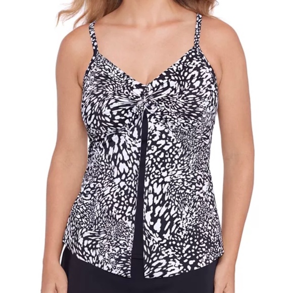 Swim Solutions Womens Printed Flyaway Tankini One Piece Swimsuit 16W - Picture 1 of 7